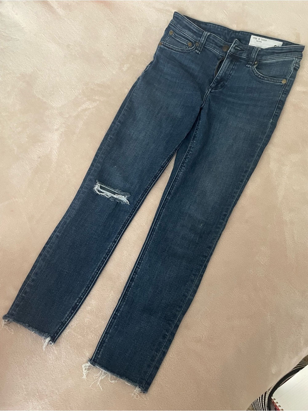 rag & bone Dark Blue Distressed Ankle Skinny Jeans